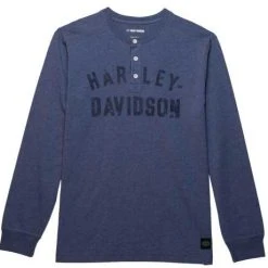 H-D Motorclothes Harley-Davidson Henley Shirt Staple Blau Meliert