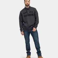 H-D Motorclothes Harley-Davidson Sweatshirt Mockneck Racer Font Grau -jacket shop 96147 22vm 31