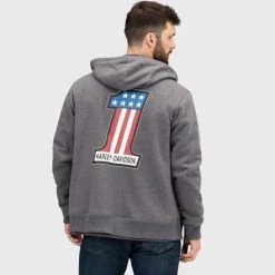 H-D Motorclothes Harley-Davidson Zip Hoodie #1 Race Dunkelgrau Meliert -jacket shop 96258 22vm 4
