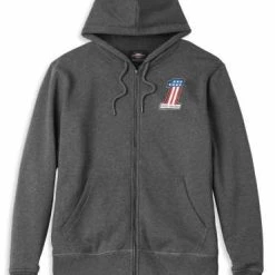 H-D Motorclothes Harley-Davidson Zip Hoodie #1 Race Dunkelgrau Meliert
