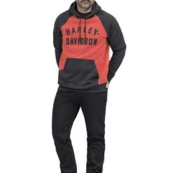 H-D Motorclothes Harley-Davidson Hoodie Classic Staple Raglan Colorblock Orange -jacket shop 96288 22vm 3