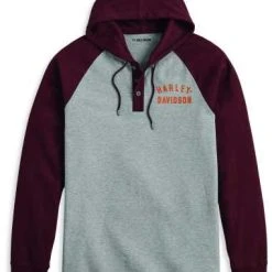 H-D Motorclothes Harley-Davidson Hooded Raglan Henley Staple Grau/rot