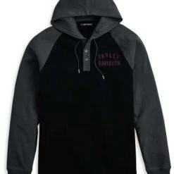 H-D Motorclothes Harley-Davidson Hooded Raglan Henley Staple Schwarz/grau