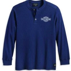 H-D Motorclothes Harley-Davidson Thermal Henley Bar & Shield Blau