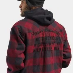 H-D Motorclothes Harley-Davidson Hooded Shirt Onwards Karo Rot/grau -jacket shop 96357 23vm 41