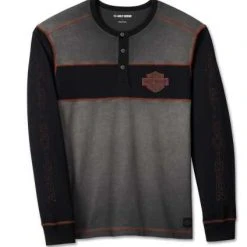 H-D Motorclothes Harley-Davidson Henley Shirt Iron Bond Grau/schwarz