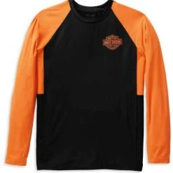 H-D Motorclothes Harley-Davidson Longsleeve Performance Bar & Shield Schwarz/orange