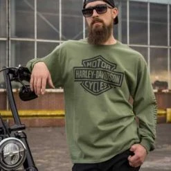 H-D Motorclothes Harley-Davidson Longsleeve Bar & Shield 1 Oliv Grün -jacket shop r004542v 31